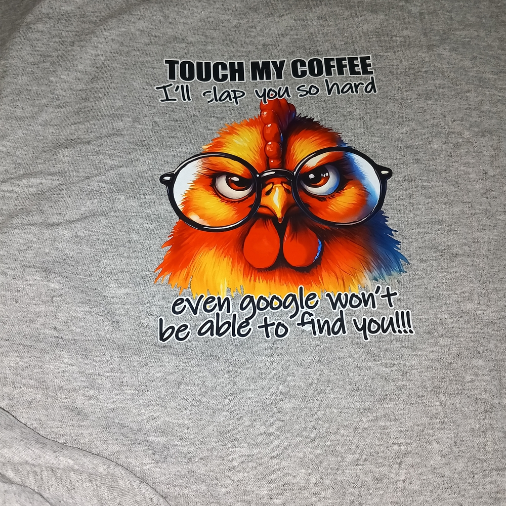 Hanes Gray Short Sleeve Tee with Colorful Chicken Graphic